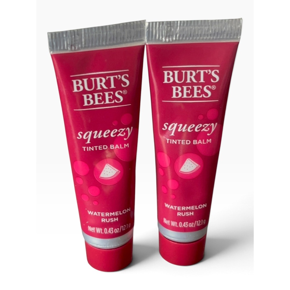 2pk Burts Bees Squeezy Tinted Lip Balm Watermelon Rush 0.43oz Each New Sealed
